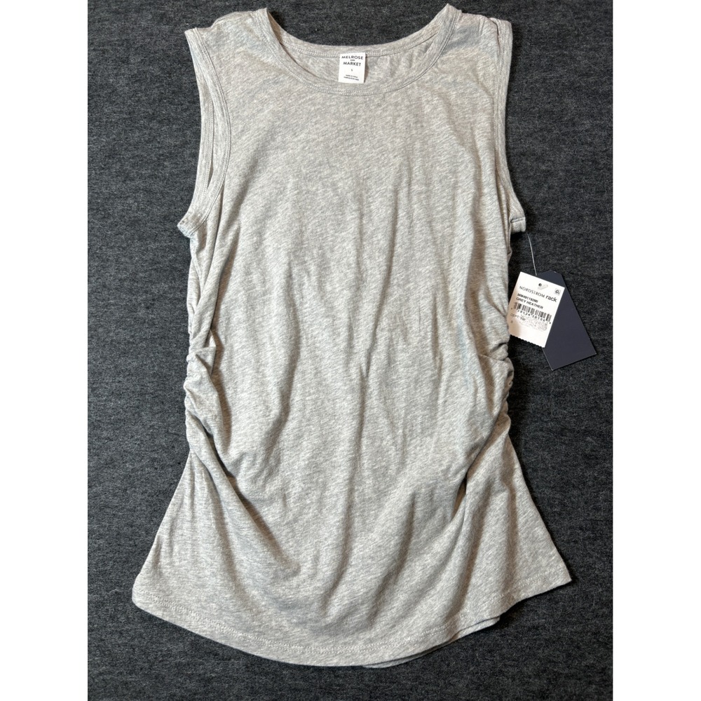 Melrose and Market Tank Top Womens Small Grey Ruched Side Cotton MM491192MI